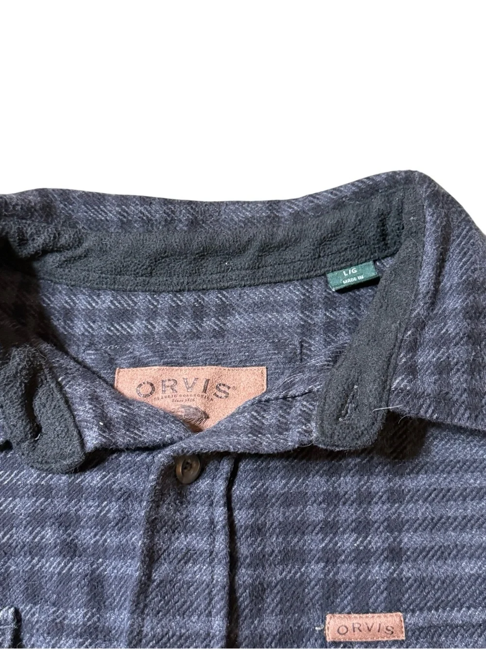 Orvis Men's L Blue Black Plaid Heavy Flannel Shirt Jacket Shacket Gorp